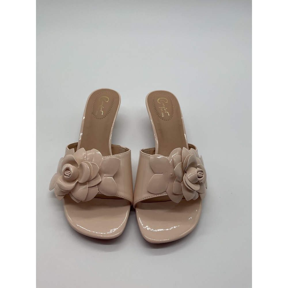 Comfortview Tan Heels with Floral Accents